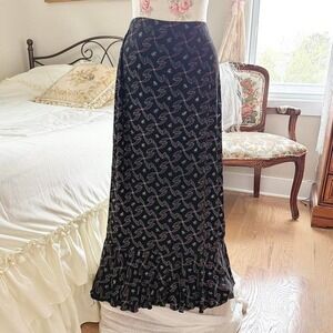 Boho maxi skirt  90s black floral slinky maxi skirt size large